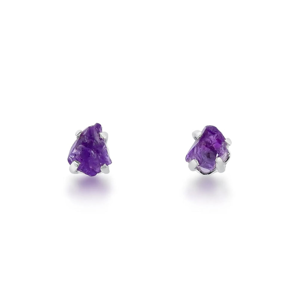 Studs Raw Amethyst Earrings - Belo Jewelry