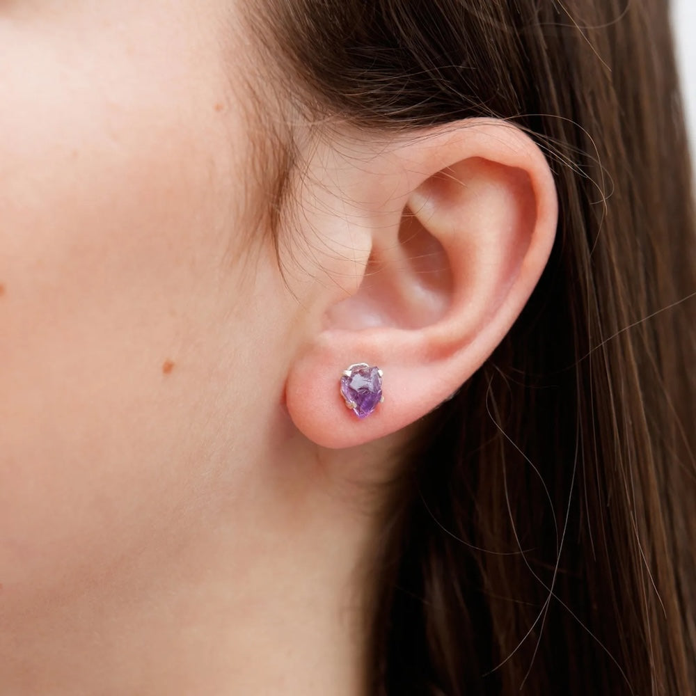 Studs Raw Amethyst Earrings - Belo Jewelry