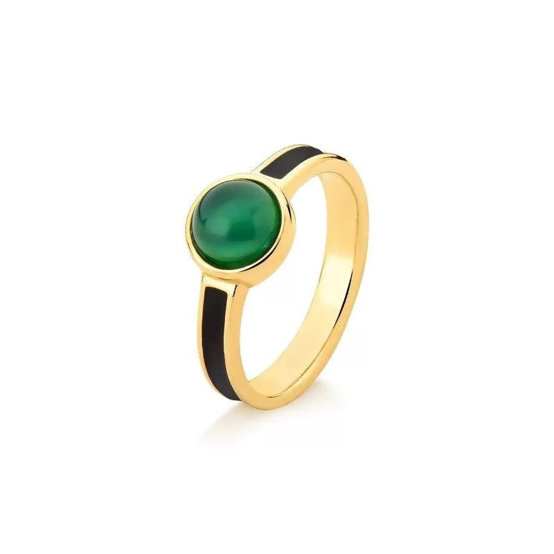 ring gold plated natural gemstone gem green quartz - Belo Jewelry