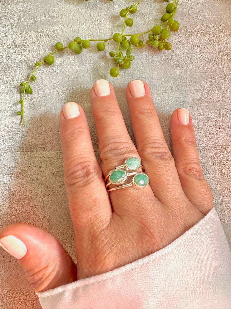 Amazonite 3 Stones Ring - Belo Jewelry