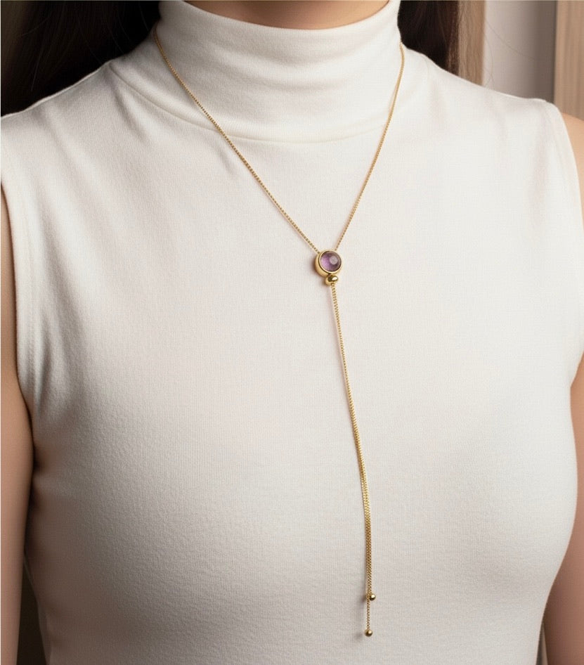Amethyst Tie Necklace - Belo Jewelry