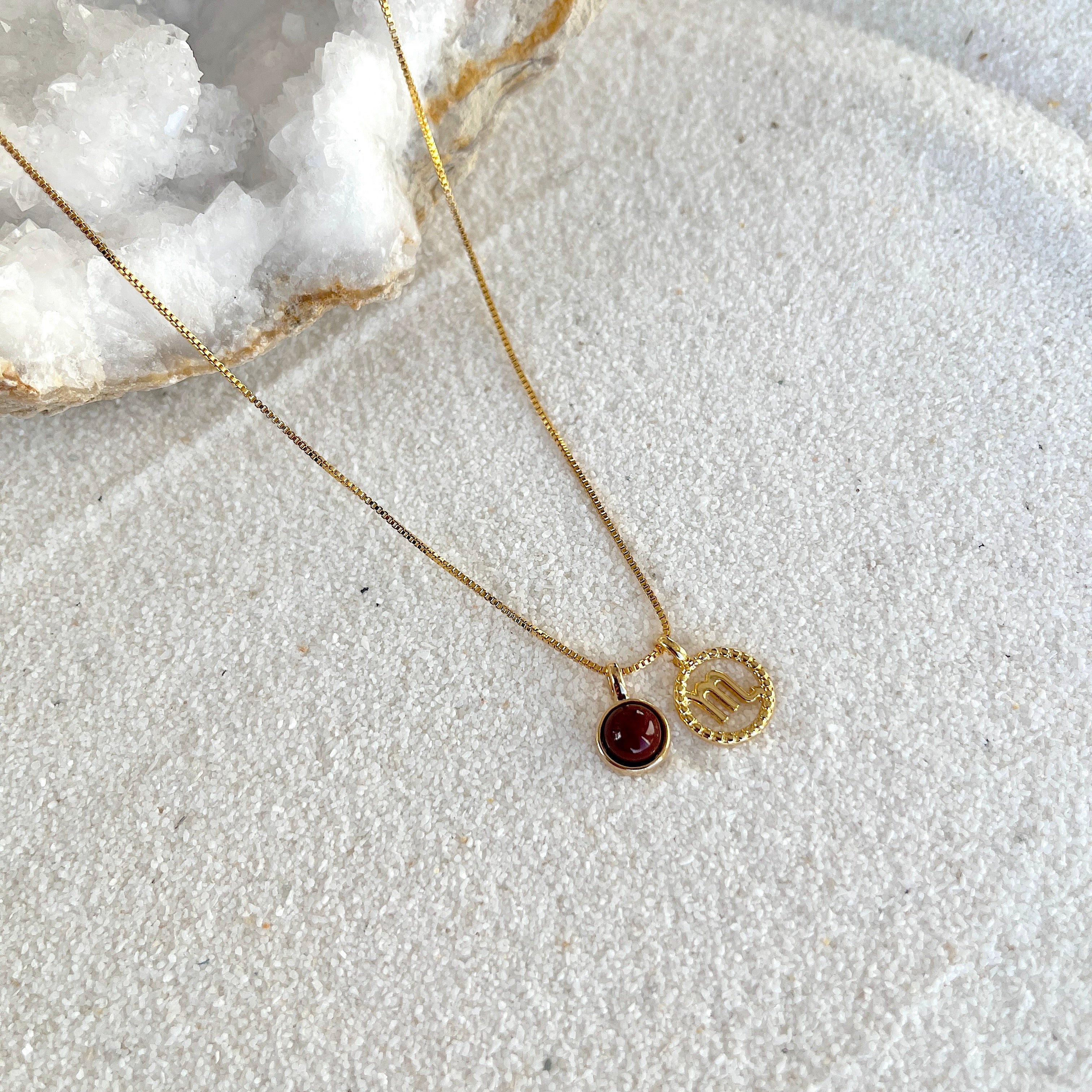 Scorpio Red Agate Zodiac Necklace – Belo Jewelry - Main Image