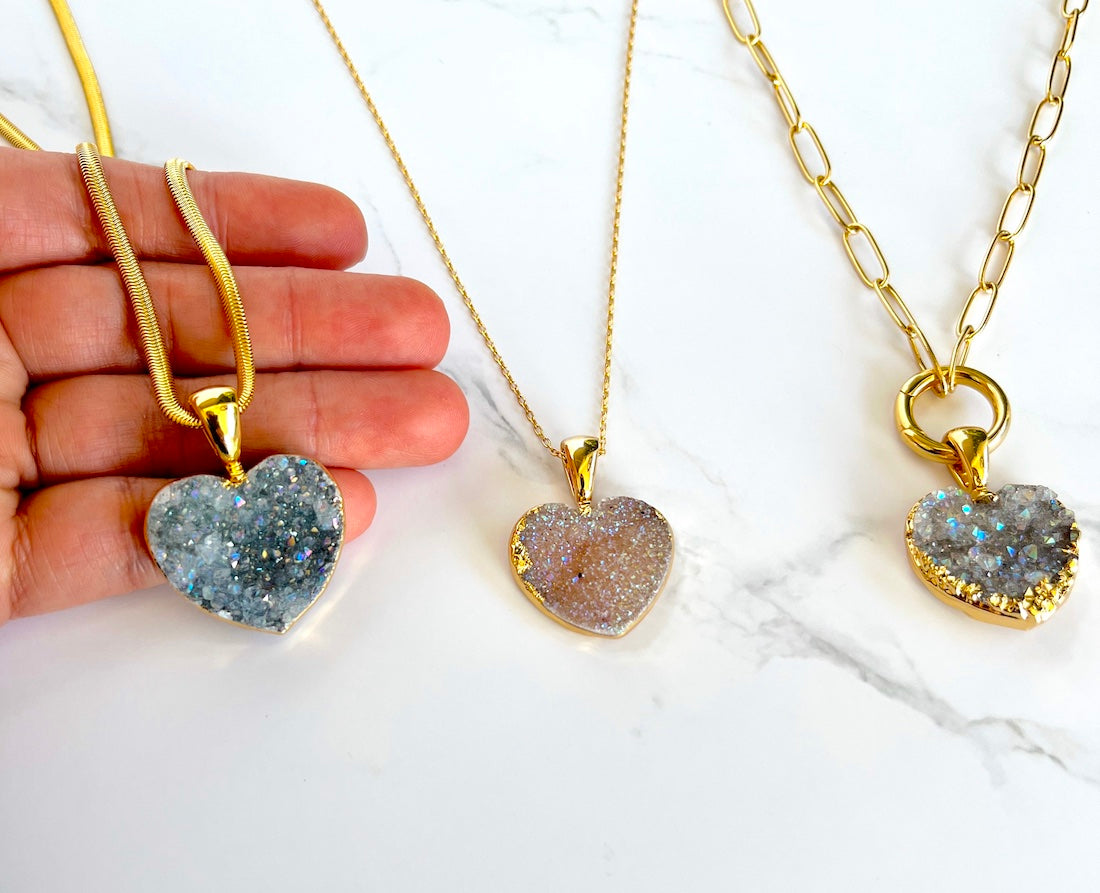 Amethyst Druse Heart Necklace - Belo Jewelry