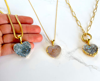 Amethyst Druse Heart Necklace