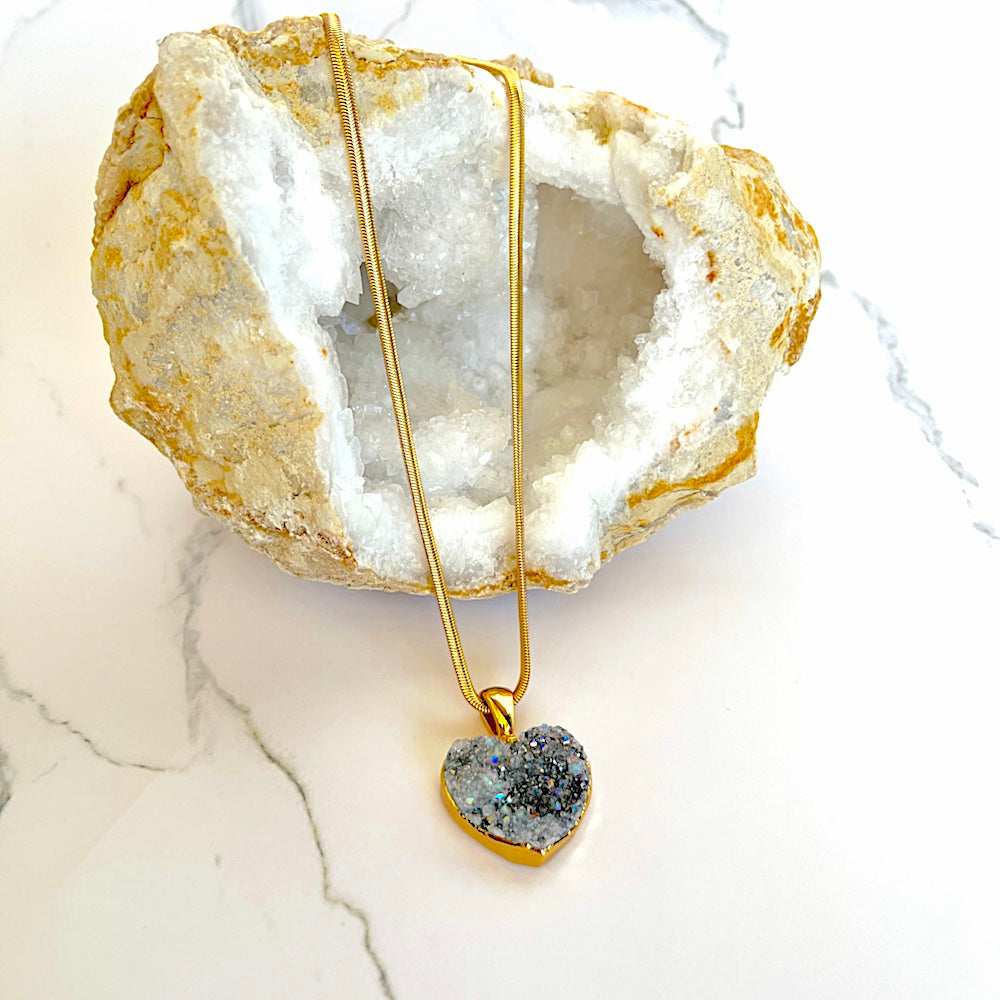 Amethyst Druse Heart Necklace - Belo Jewelry