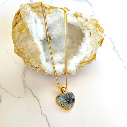 Amethyst Druse Heart Necklace