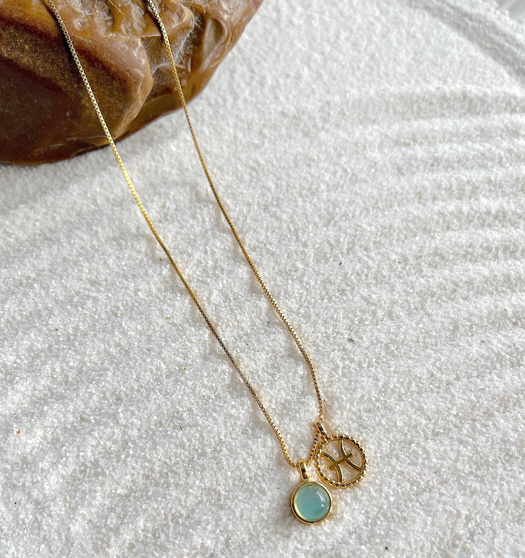 Pisces Blue Agate Zodiac Necklace - Belo Jewelry