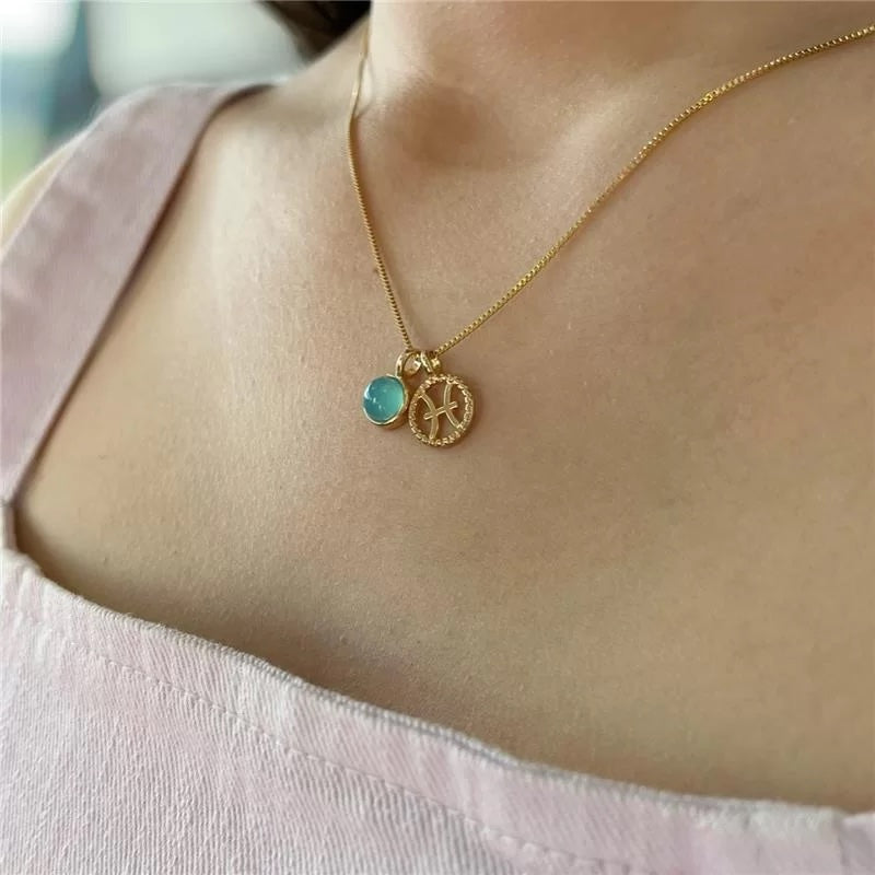 Pisces Blue Agate Zodiac Necklace - Belo Jewelry