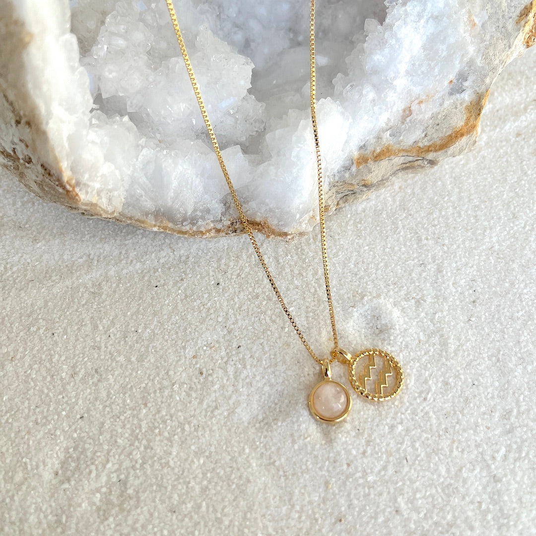 Aquarius Rose Quartz Zodiac Necklace