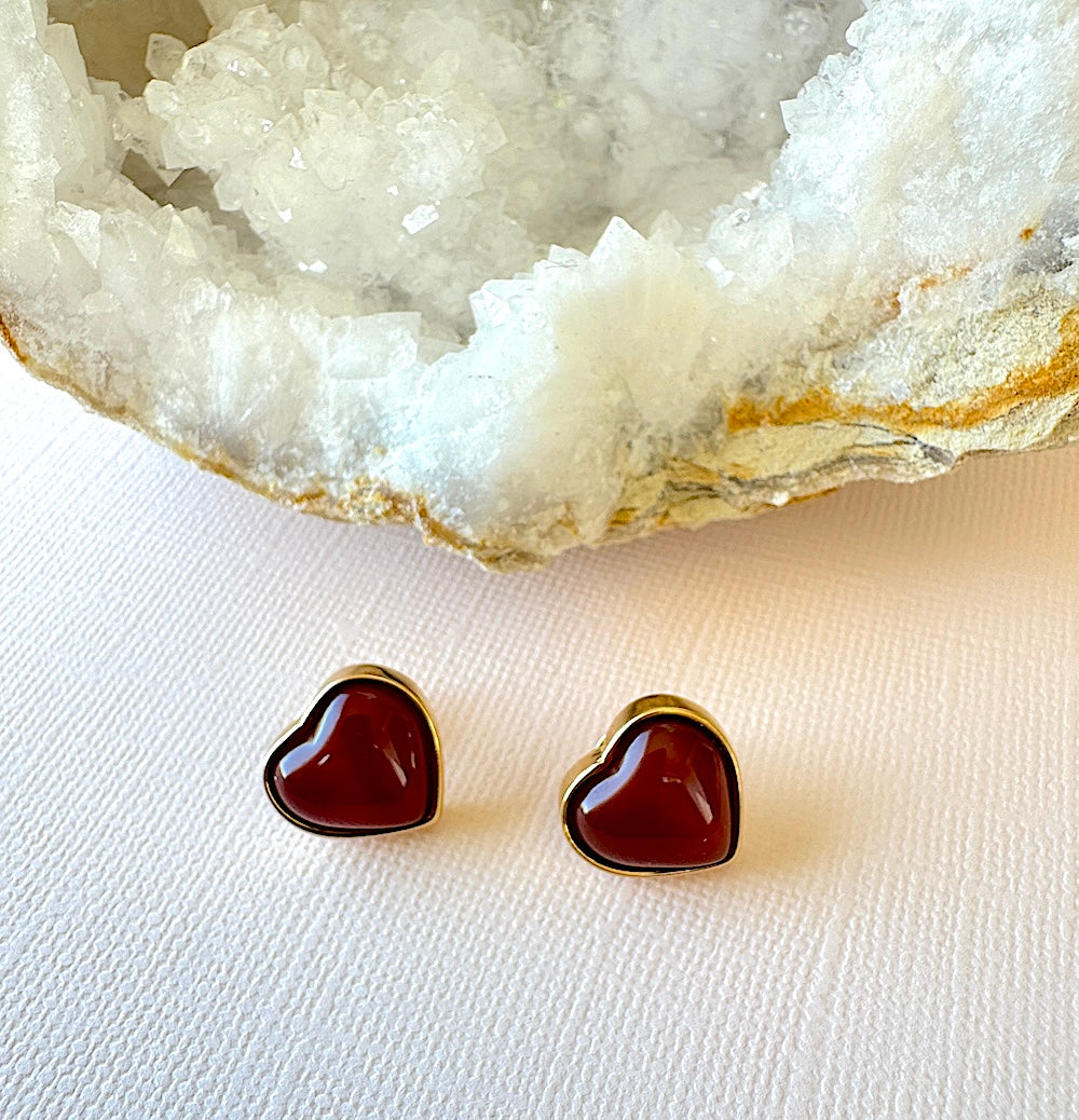 Heart Red Agate Earrings - Belo Jewelry