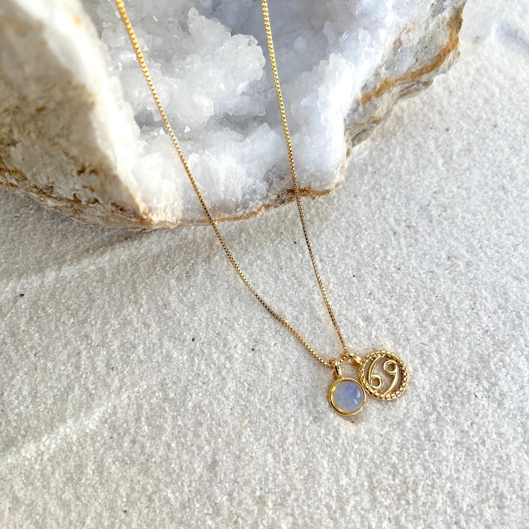 Cancer Moonstone Zodiac Necklace - Belo Jewelry