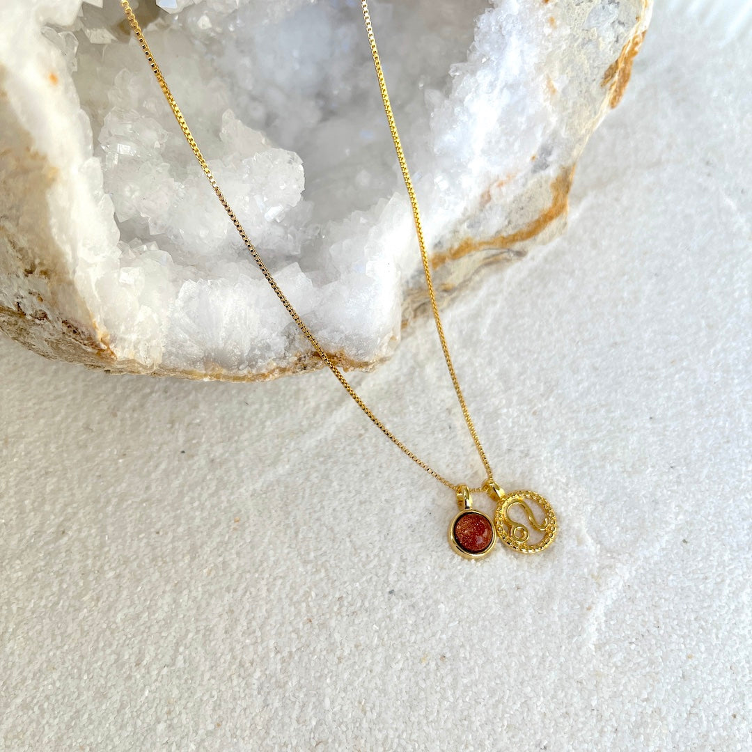 Leo Goldstone Zodiac Necklace - Belo Jewelry