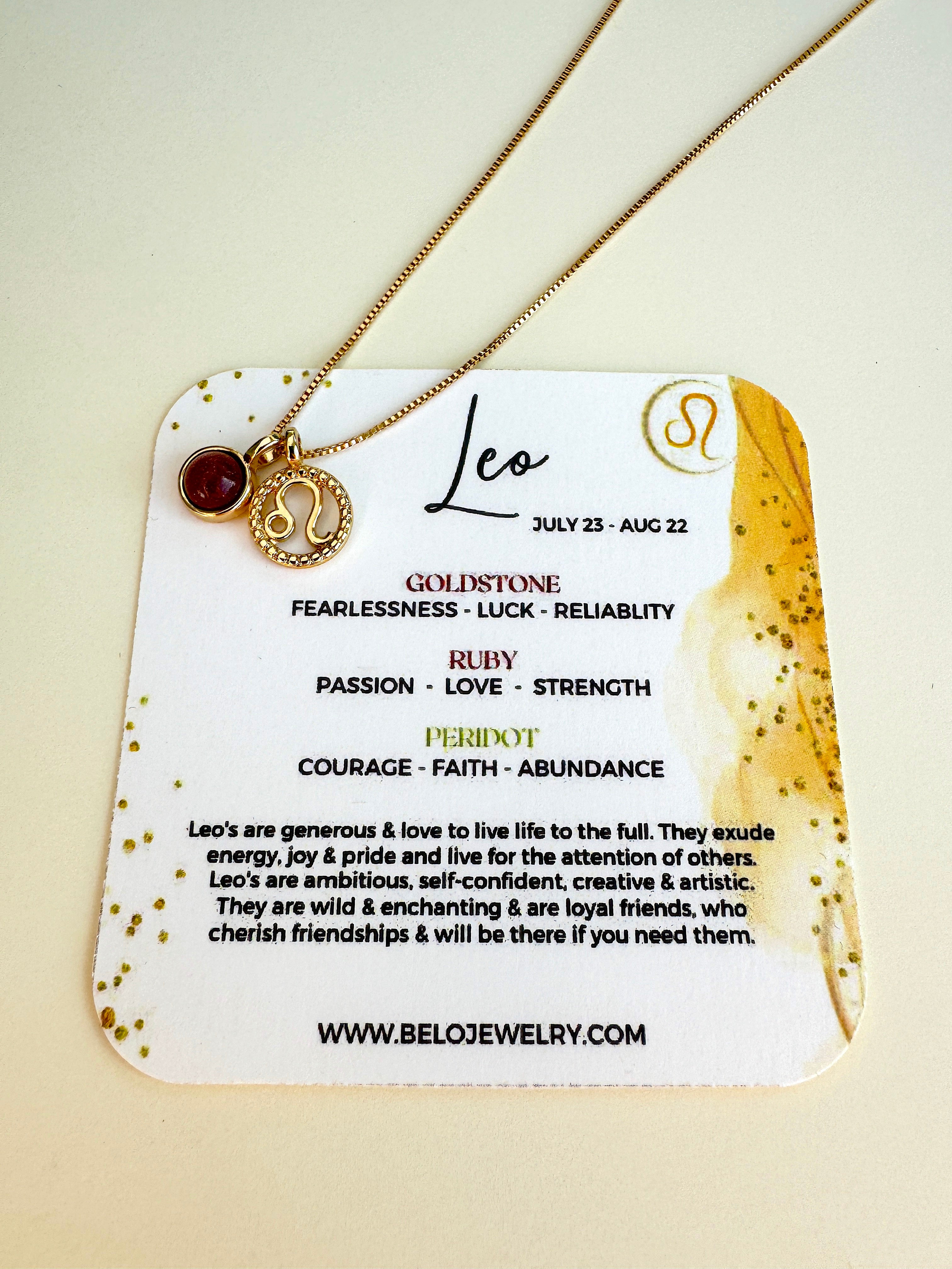 Leo Goldstone Zodiac Necklace