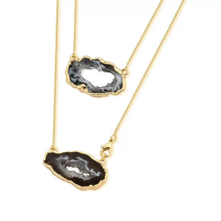 gold plated necklace with two geode stones