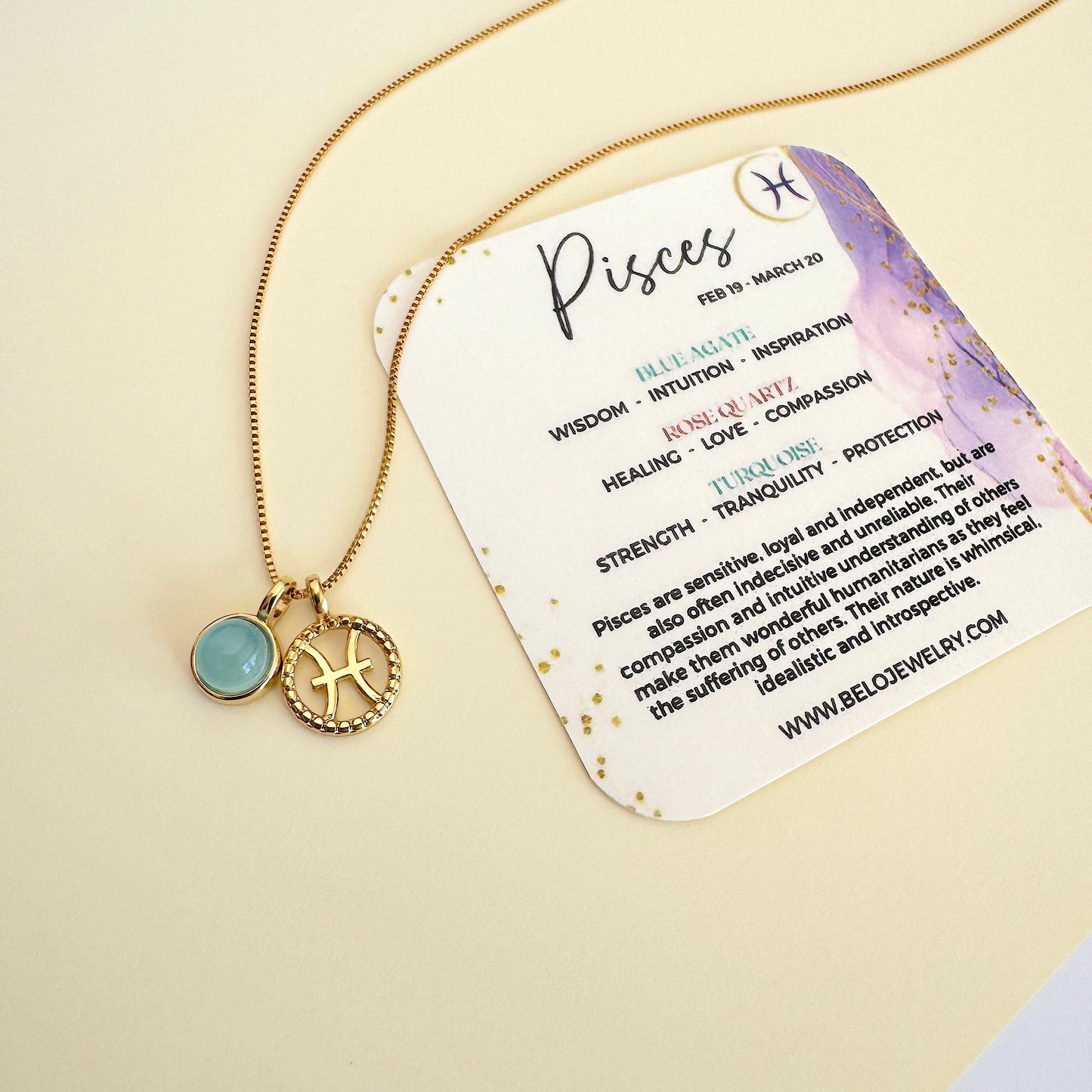 Pisces Blue Agate Zodiac Necklace