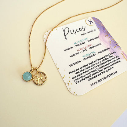 Pisces Blue Agate Zodiac Necklace