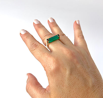 baguette ring green agate
