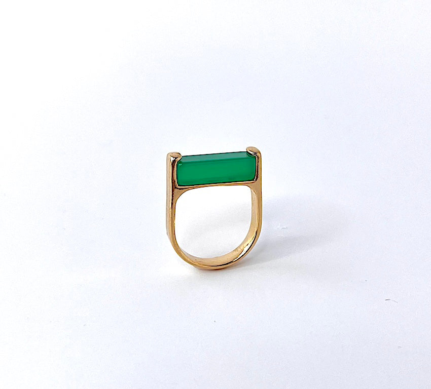 baguette ring green agate