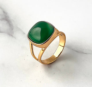green agate square rings