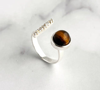 tiger eye silver plated ring