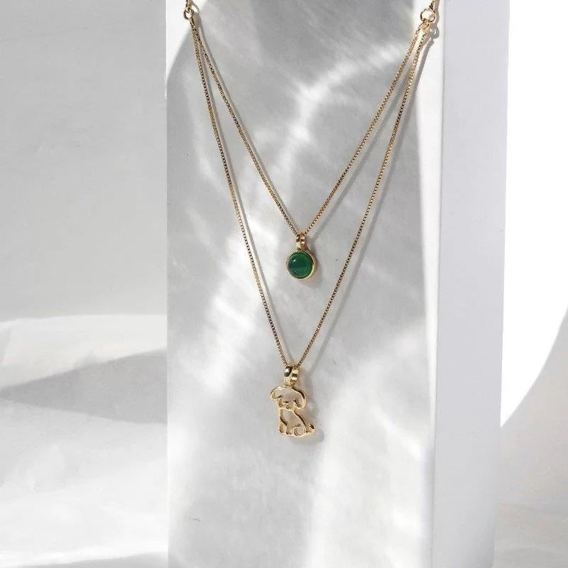 Dog Necklace Green Agate - Belo Jewelry