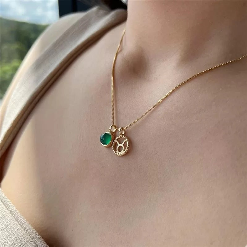 Taurus Green Agate Zodiac Necklace - Belo Jewelry