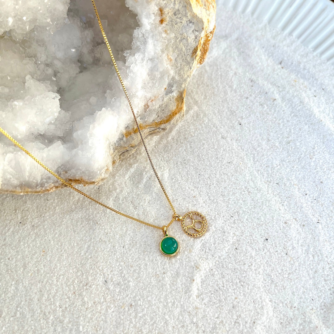 Taurus Green Agate Zodiac Necklace