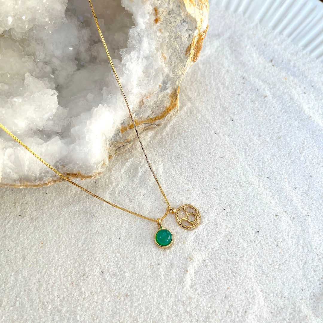 Taurus Green Agate Zodiac Necklace - Belo Jewelry