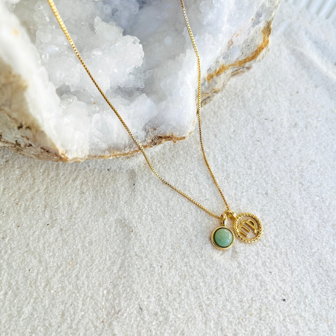 Virgo Green Quartz Zodiac Necklace